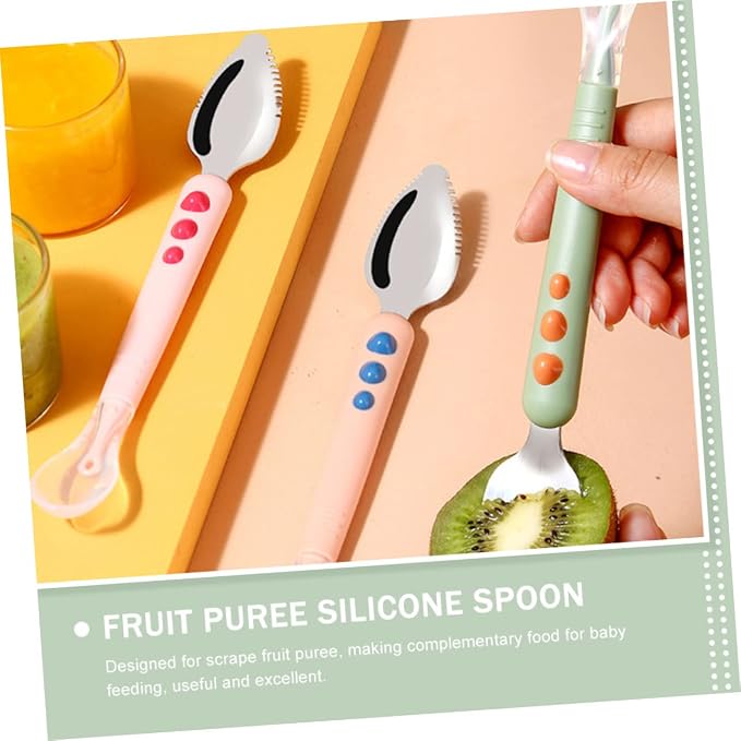 Double Head Silicone Feeding Spoon with Storage Box Soft Fruit Puree Scraping Utensil for Lightweight Food Spoon for Safe Self Feeding and Easy Portability