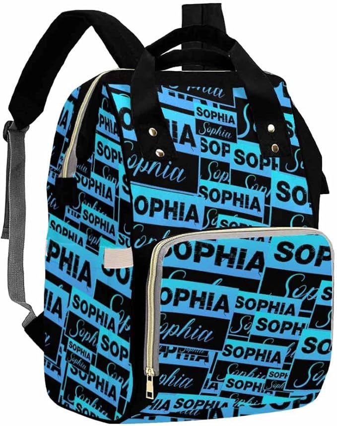 Artsadd Personalized Diaper Bag with Name, Customized Black Blue Signature Nappy Backpack with Thermal Pockets Multi-function Baby Bags Handbag Shoulder Bag for Girls Boys