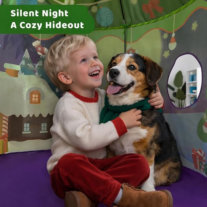 Snowman Kids Play Tent & Pet Playhouse with Roll-Up Door, Festive Christmas Room Decor for Toddlers, Indoor Dog Cat House
