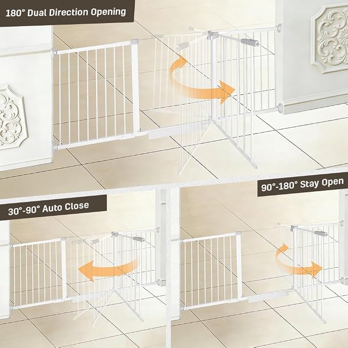 40.9"-54.7" Wide Baby Gate for Doorways Stairs, 30 in Tall Dog Gates with Door No Drill, Auto Close Child Safety Gate for Kid Doggie Cat Proof, Large Long Dog Barrier Indoor Hallways House, White