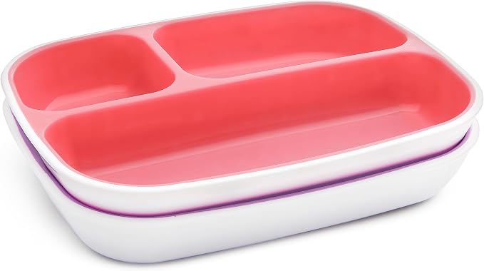 Munchkin® Splash™ 4 Piece Toddler Divided Plate and Bowl Dining Set, Pink/Purple