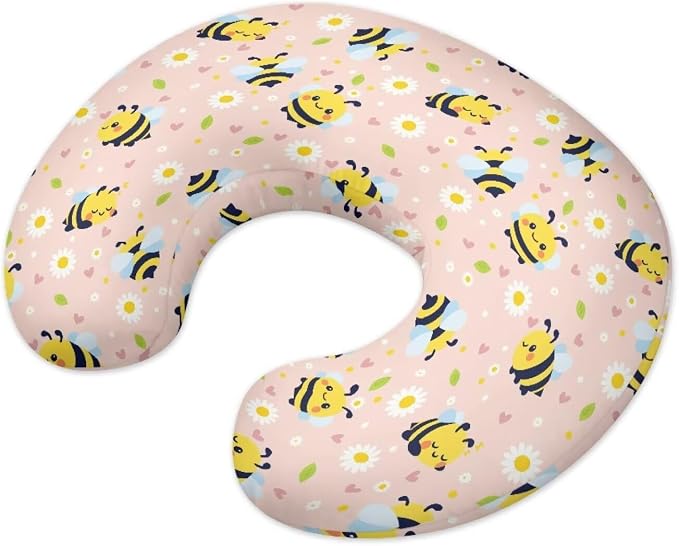 Pillow Cover Breastfeeding Pillow Slipcover for Moms Soft Breathable Knit Fabric Newborn Infant Feeding Pillow Covers for Baby Girl Boy Cute Bee Daisy U-Shaped