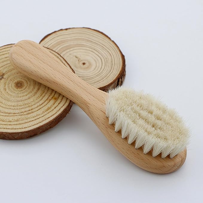Infant Hair Brush Portable Wooden Handle Hair Brushes Caps Hair Comb Bath Soothing Brush For Newborns