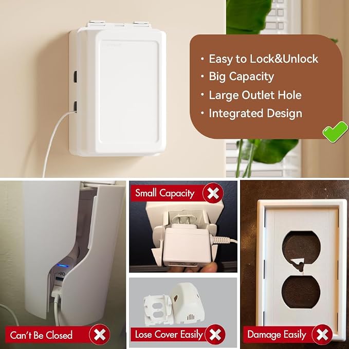 Mom's Choice Gold Awards Winner - EUDEMON 1 Pack Updated Baby Safety Electrical Outlet Cover Box Childproof Plug Cover - More Space for Large Plugs Easy to Install & Use (White)