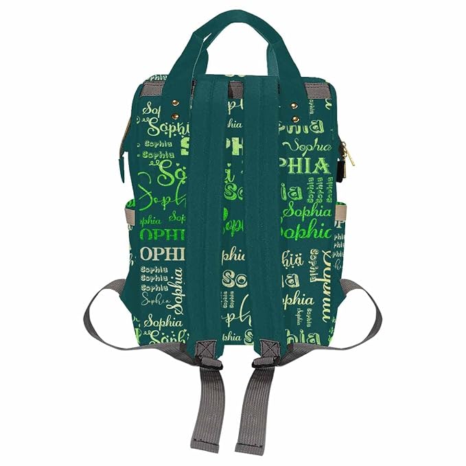 InterestPrint Custom Name Diaper Bag Personalized Dark Green Gradient Logo Text Nappy Bags Customized Signature Diapering Bag Casual Daypack Travel Backpack Shoulder Bag for Hiking Camping Work