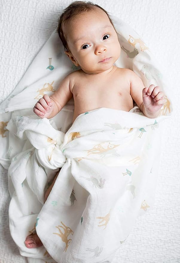 Lulujo Baby 100% Cotton Muslin Swaddle Blanket, 47 x 47-Inches, Little Fawns