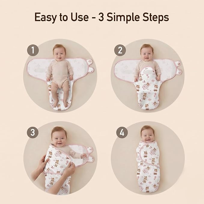 GLLQUEN BABY Swaddles for Newborns Organic Cotton, Soft Baby Girl Swaddles 0-3 Months, Womb-Like Sleep Sack Wrap Nursery Swaddling Blankets Pink Bear