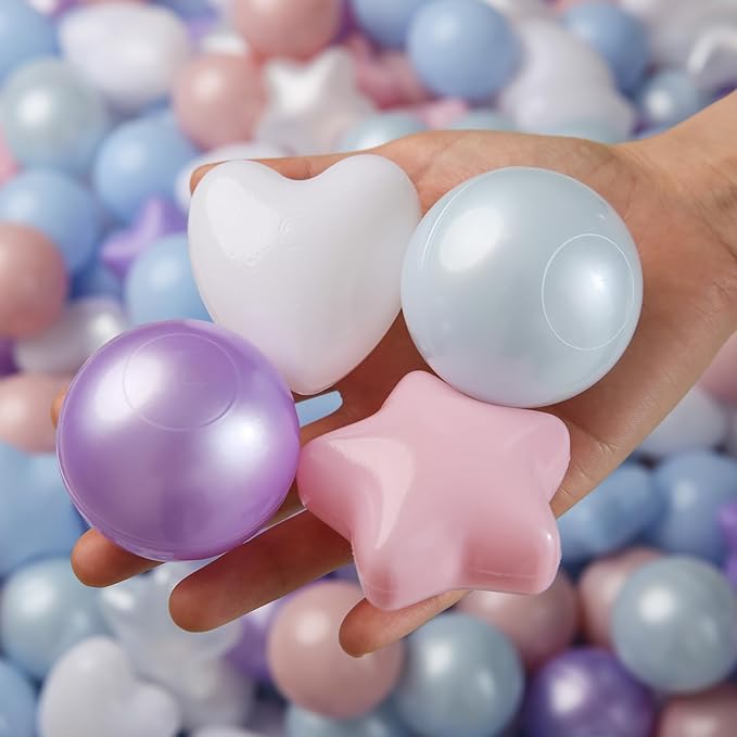 TRENDPLAY Ball Pit Balls Star and Heart Shapes for Toddlers - 50 100 200 500 Count Plastic Balls for Ball Pit Fun and Play