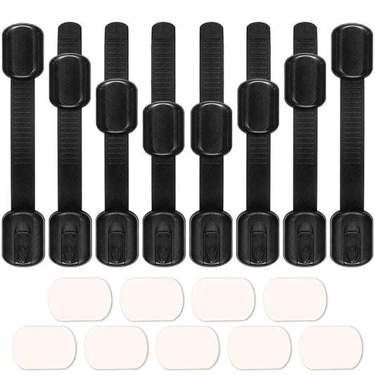 8 Pack Black Child Safety Cabinet Locks - Viaky Adjustable Straps Baby Proof Latches for Drawers, Oven, Refrigerator, Toilet Seat, Closet and Cupboard, Come with 9 Extra Strong Adhesive Pads