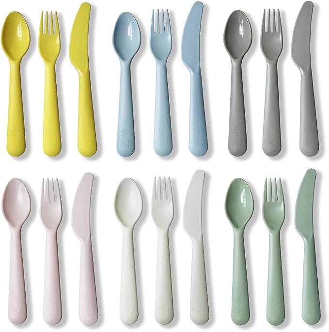 18Pcs Plastic Toddler Utensils Set Kids Spoons Forks Knife Colored Baby Flatware Set Silverware Set Reusable Utensils BPA FREE Dishwasher Safe Cutlery