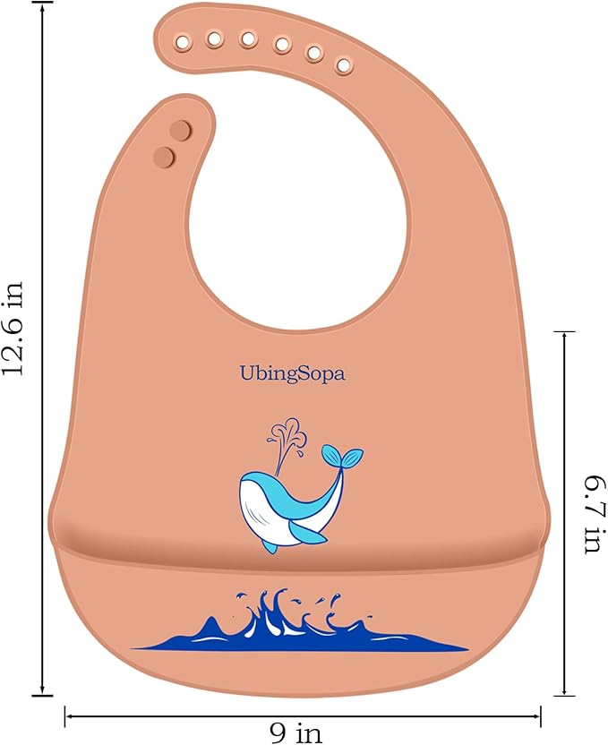 Silicone Baby Bibs ??Adjustable, Soft, Waterproof & Durable, with Large Food-Catching Pocket, Feeding-Friendly