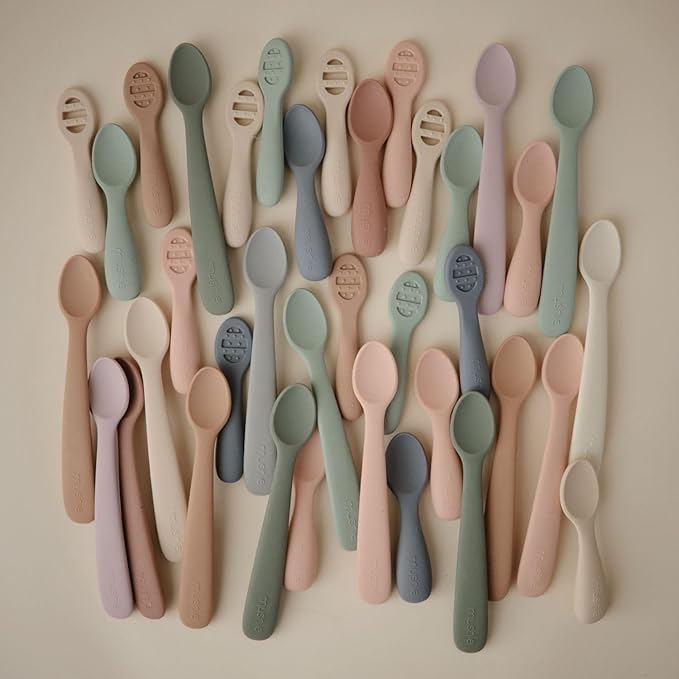 mushie Silicone First Feeding Baby Spoons | 2 Pack (Natural/Shifting Sand)