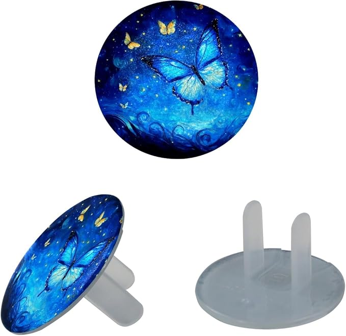 Blue Butterfly Outlet Covers Baby Proofing Child Proof, 12 Packs Outlet Plug Covers, 2-Prong Electrical Safety Socket Caps, Wall Plates Receptacle Protector Guard