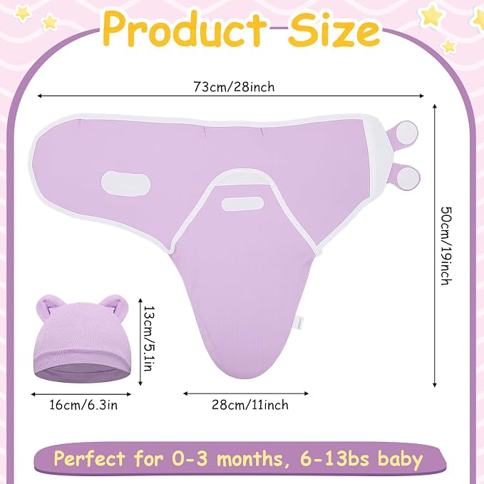 Ramede 6 Pack Swaddle Blanket with Hats for Baby Girl Boy 100% Cotton Swaddles 0-3 Months, Adjustable Breathable Skin Friendly Receiving Blanket Wrap, Essential for Newborns(Tree,Purple)