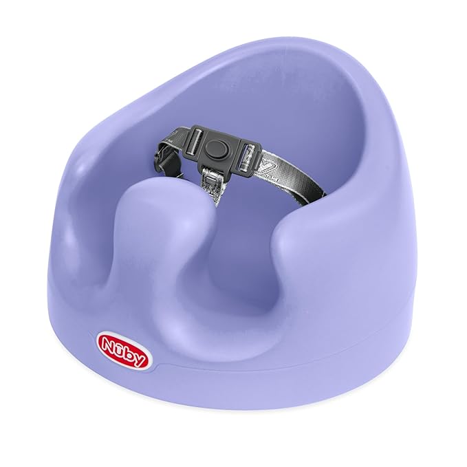 Nuby My Floor Seat - Portable Baby Chair with Soft Foam Cushion, Safety Harness, and High Back Design - 4+ Months - Purple