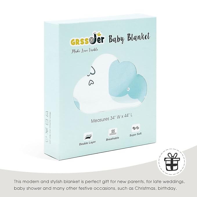 GRSSDER Baby Blankets Super Soft Jersey Knit Swaddle Blanket for Baby Girls and Boys, Double Layer Receiving Blankets 34 x 44 Inches Extra Large for Baby Swaddling, Lovely Whale