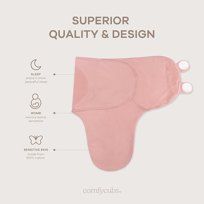 Comfy Cubs Easy Swaddle Blanket, 3 Pack - 100% Cotton Newborn Wrap, Large for 3-6 Months Infants, Breathable and Durable Sleep Sack for Babies - Blush, Mauve & Mulberry