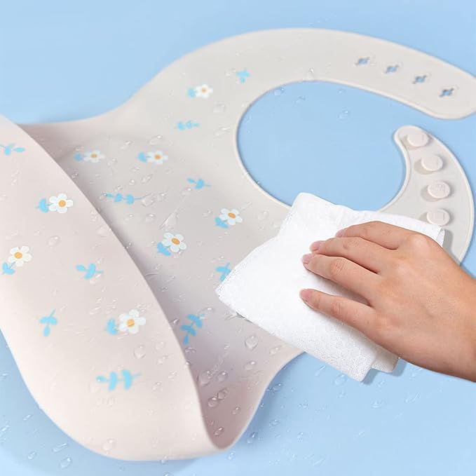 Silicone Bibs for Babies and Toddlers 2 Sets Feeding Bibs for Boy and Girl, Adjustable Soft Waterproof Bibs