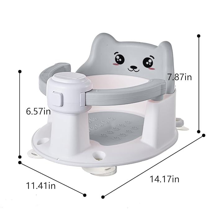Baby Bath Seat for Babies 6 Months and Up, Non-Slip Bathtub Support Seat for Toddlers, Portable Infant Bath Chair with Strong Suction Cups, Safety Armrest & Cute Bear Backrest