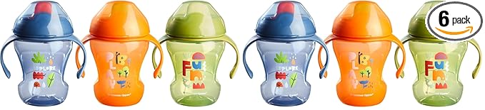 Tommee Tippee Sippee Trainer Cup with Handles, Water Bottle for Toddlers, Spill-Proof, BPA Free, 8oz, 7m+, Pack of 6, Blue, Orange and Green