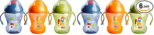 Tommee Tippee Sippee Trainer Cup with Handles, Water Bottle for Toddlers, Spill-Proof, BPA Free, 8oz, 7m+, Pack of 6, Blue, Orange and Green