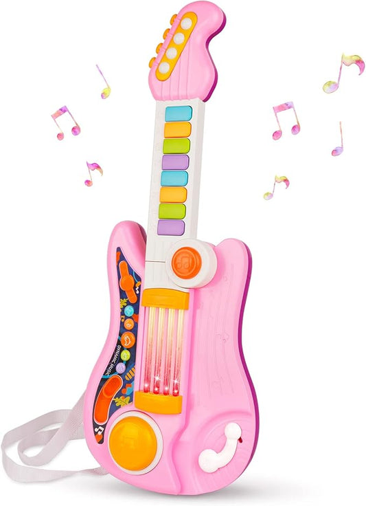 Kids Guitar 2 in 1 Musical Instruments for Kid - Fun Piano Toddler Toy & Electric Guitars | Explore Creativity | Unleash Child?™s Talent, Music Toys for 2-4 Year Old Boys & Girls (Pink)