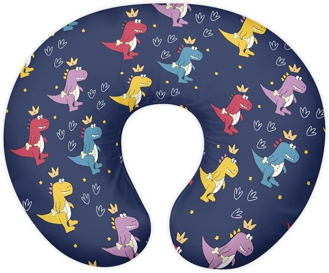 Dinosaur Nursing Pillow Cover for Baby Boy, Washable Nursing Pillow Case for Newborn, Soft Fabric Fits Snug On Infant, Watercolor Dinosaur Blue