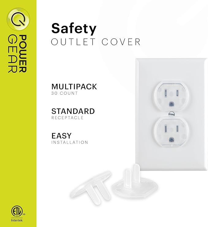 Power Gear Child Safety Electrical Outlet Covers, 30 Pack, Tamper?‘Resistant Plug Protectors for Standard Wall Outlets, Baby?‘Proof & Child?‘Proof Safety Caps, Clear, 51175