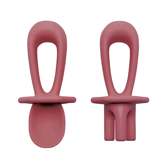 Tiny Twinkle Silicone Training Utensils - Baby Spoons & Baby Forks For Self-Feeding Training - Silicone Baby Led Weaning Utensils For Toddlers And Babies 6-24 Months - Baby Feeding Supplies (Cinnamon)