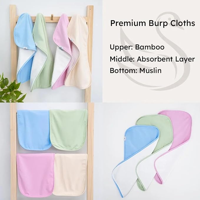 Personalized Bamboo x Muslin Baby Burp Cloths – Extra Soft, Large Bamboo and Muslin Spit-Up Rags with 3 Absorbent Layers – Ideal for Boys & Girls