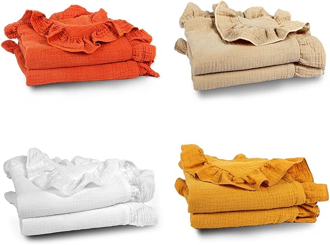 90cm 35Inch Warm Cozy Baby Wrap Blanket With Ruffle Unisex Dark Orange Khaki White Yellow For Bedtime Travel Muslin Blanket Personalized Blanket Boy Baby