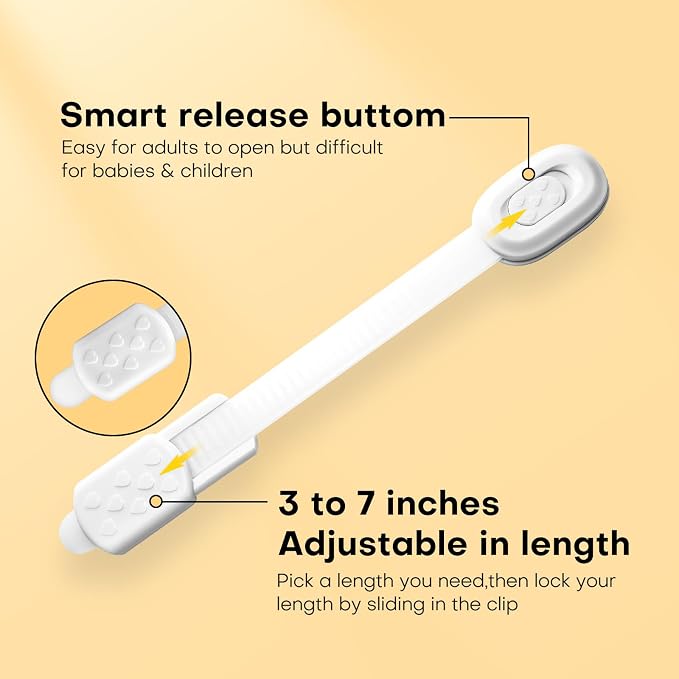 Child Safety Cabinet Locks – No Drill Baby Proofing for Cabinets & Drawers, Adjustable Strap Locks, Easy to Install & Remove, Protect Kids