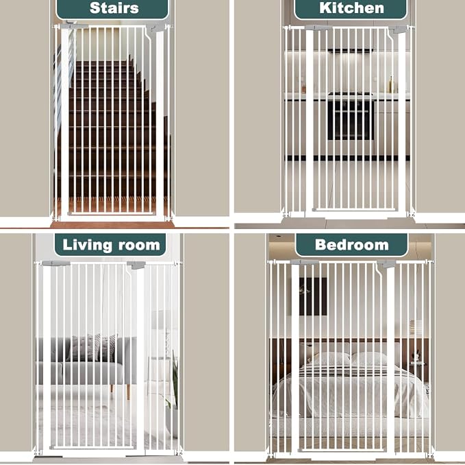 51.18" Tall Extra Tall Pet Gate Dog Door, Auto Close Safety Gates for Kitchen Living Room Doorways Hallway,Indoor Pet Gates for Dogs or Cats(Black) (White, 48.5-56.3")