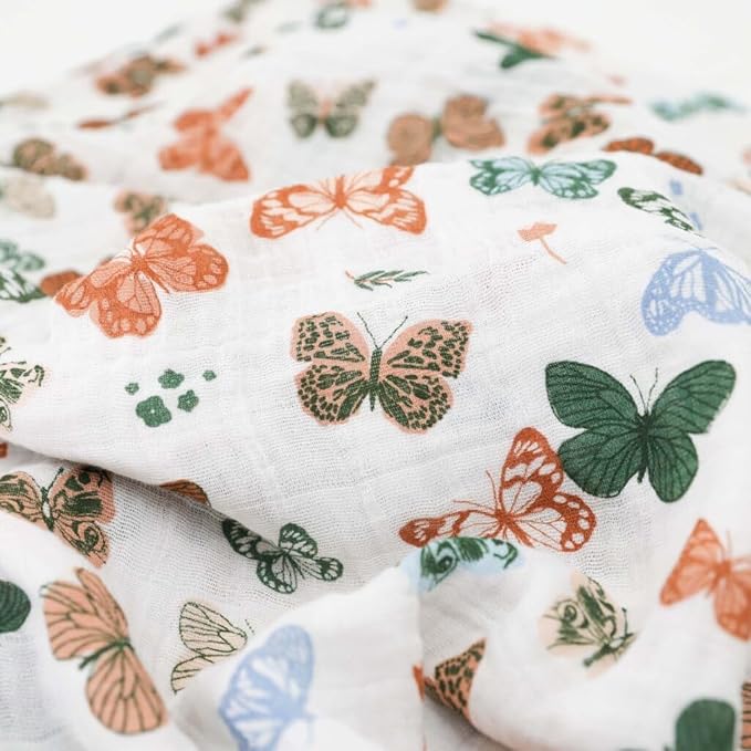 Little Unicorn Premium Cotton Swaddle Baby Blanket | Breathable Fabric | for swaddling, Play, Nursing & More (Butterflies)