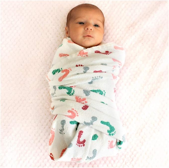 Baby Swaddle Hospital Blanket 3 Pack, Nursery Receiving Wrap, Unisex Boy Girl, 100% Soft Cotton Swaddles Newborn for Comforting , Durable Hospital Quality Large Size Baby feet