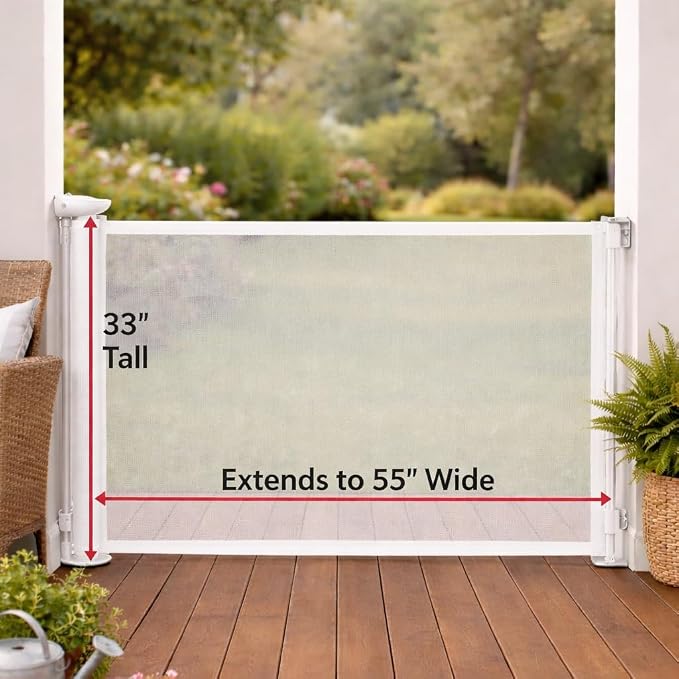 Retractable Baby Gate, Extra Wide Mesh Safety Gate for Babies and Pets, 33" Tall, for Stairs, Doorways and Hallways, Indoor & Outdoor