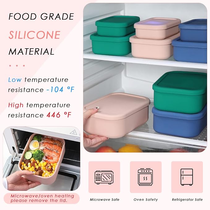 Silicone Food Storage Containers with Lids, Set of 3 Hard-Shell Bento Lunch Boxes, Airtight & Leakproof, Reusable Meal Prep Containers for Kitchen, Work, School, Travel (10oz, 23.6oz, 44oz)