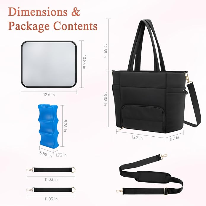 Wearable Breast Pump Bag for Working Mom, Breastmilk Cooler Tote Bag with Insulated Compartment, Breast Pump Bag with Ice Pack & 16?˜â€?Laptop Sleeve, Baby Bottle Cooler bag for Nursing, Work, Travel