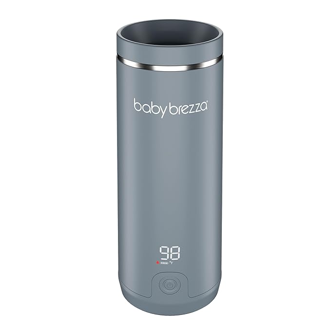 Baby Brezza Portable Warmer – 3X Faster Baby Bottle Warming - Travel Breastmilk and Formula Warmer - Safe, Even Heating - Up to 9oz - No Adapters, Grey