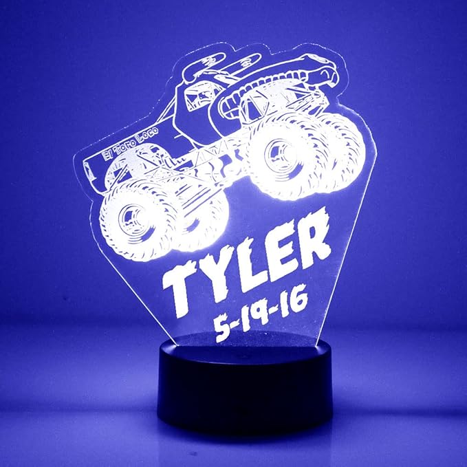 Monster Truck Custom LED Sign Night Light Lamp with Remote - Personalized Name or Image Display, Clear Acrylic Light Up Home Decor, 16 Colors & 4 Modes - Made in The USA