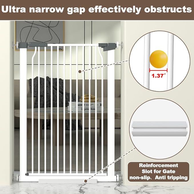 41" Extra Tall Cat Gate for Doorway, 40.6-54.7 Metal Pet Baby Safe Gate, Extra Wide Pressure Mounted Child Door with Expansion Kit, No Drilling No Climb Cat Fence Indoor, Tall Dog Gate, White
