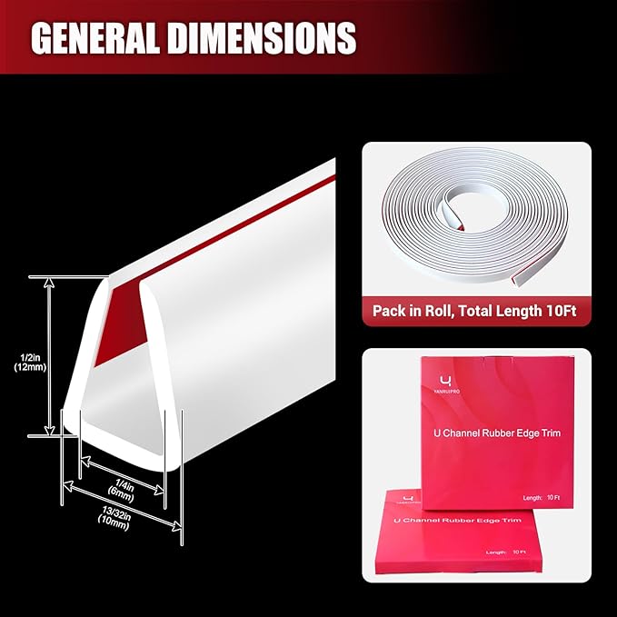 Rubber Edge Trim, Flexible Baby Proof Edge Trim for Sharp Edge, 1/4"(6mm) U Channel Edge Protector, Self-Adhesive Edge Guards for Plywood, Glass, Flexi-Glass, 10Ft, White, Silicone Material