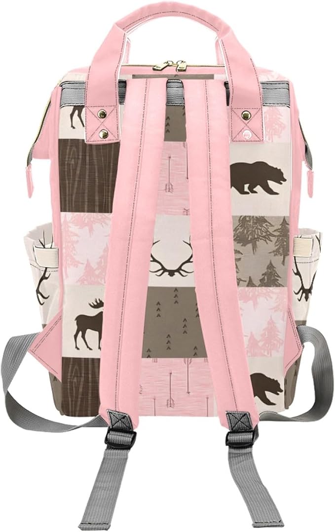 Personalized Woodland Deer Bear Diaper Bag with Name – Custom Baby Bag, Nursing Tote Backpack for Mom, Custom Name Mommy Daypack, Shower Gift for Baby
