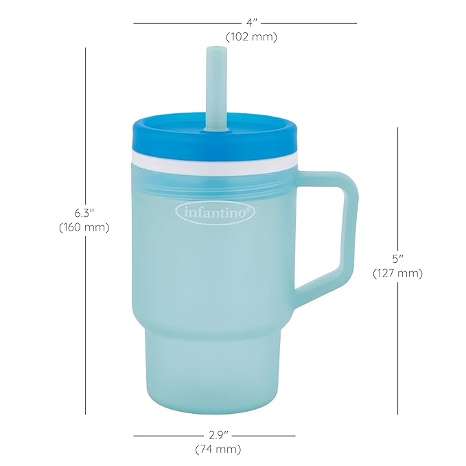 Infantino My 1st Tumbler, 10 Oz. Durable Plastic Sippy Cup with Straw & Handle, Spill-Resistant, for On-The-Go, BPA-Free Transition Baby Cup, Moody Blue