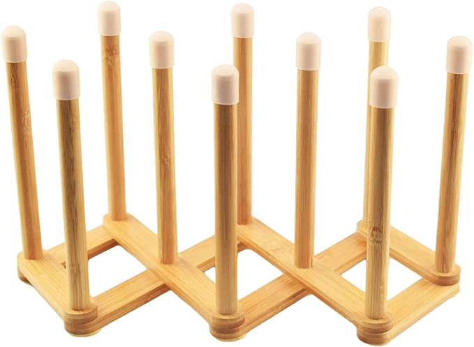 Bamboo Retractable Bottle Drying Rack Cup Dish Drying Racks,Sports Water Bottle and Mug Drainer Stand, Plastic Bag Dryer Rack and Multifunctional Drying Rack for Kitchen Countertop