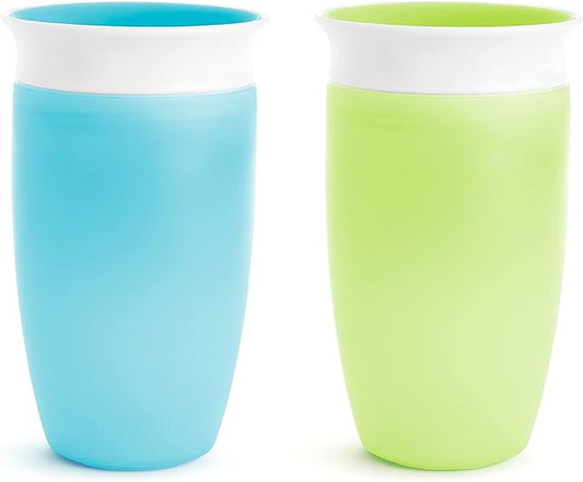 Munchkin Sippy Cups for Toddlers 1-3, Spill Proof Miracle 360 Cup, 10 Ounce, 2 Pack, Green/Blue