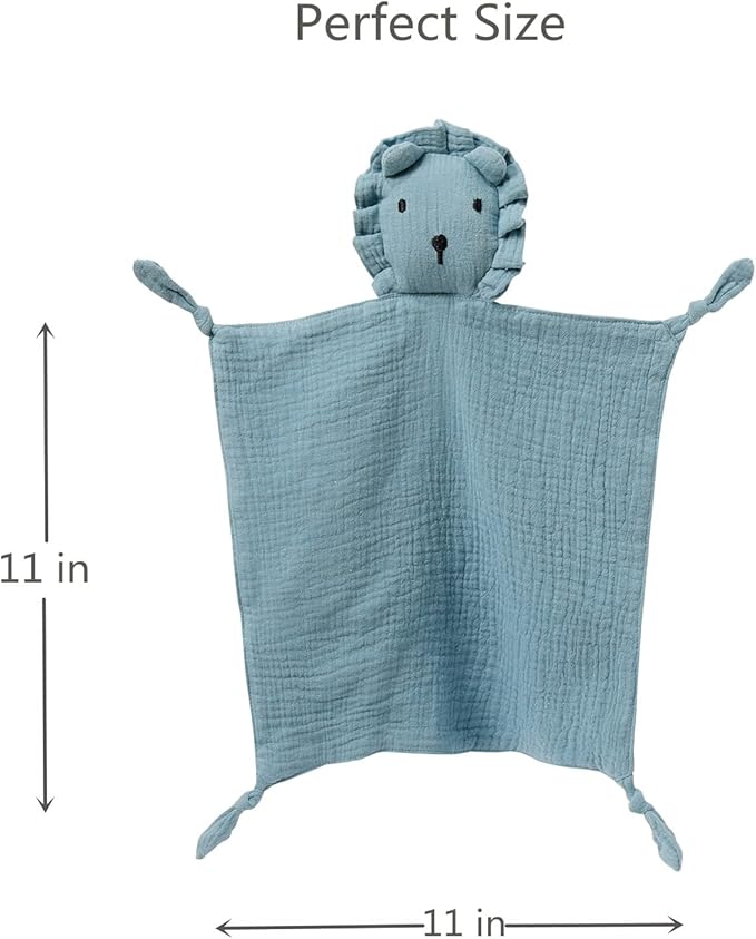 insular Lovey Blanket for Boys and Girls, Organic Cotton Muslin Security Blanket for Babies, Soft Breathable Lovie Soothing Towel for Newborn and Infant, 2 Pcs Set, Blue&Gray