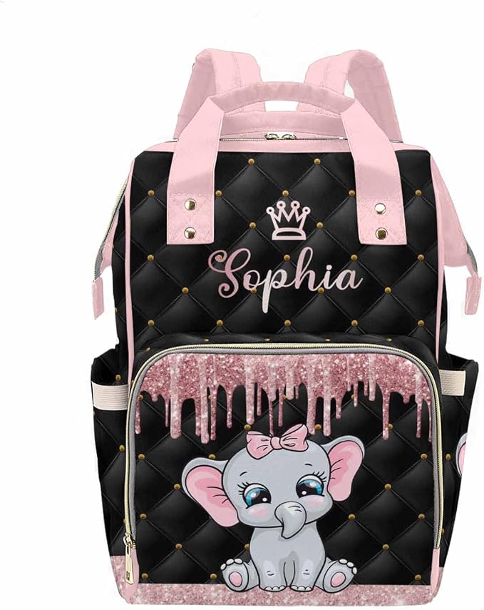MyPupSocks Diaper Bag Backpack in Pink Personalized with Name Custom Mommy Nursing Baby Bags Multifunction Nappy Daypack with Large Capacity Casual Backpack Holiday Gift for Women