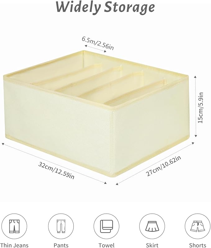 Jeans Drawer Organizers for Clothing, 5 Compartment Wardrobe Storage Box, Washable Clothes Organizer for Folded Clothes, Jeans, Pants, Leggings, t-shirts(Beige)