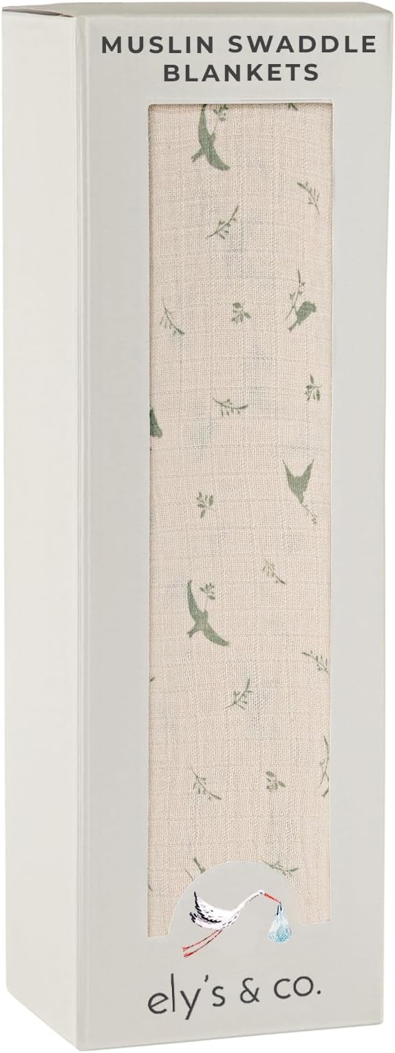 Ely's & Co. Muslin Swaddle Blanket 1-Pack for Baby Boy/Girl, 100% Cotton Muslin Extra Large Swaddle Receiving Blanket, 47?�x47??(Sage Bird)